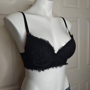 Aerie black eyelash lace pushed up underwire bra sz 34B